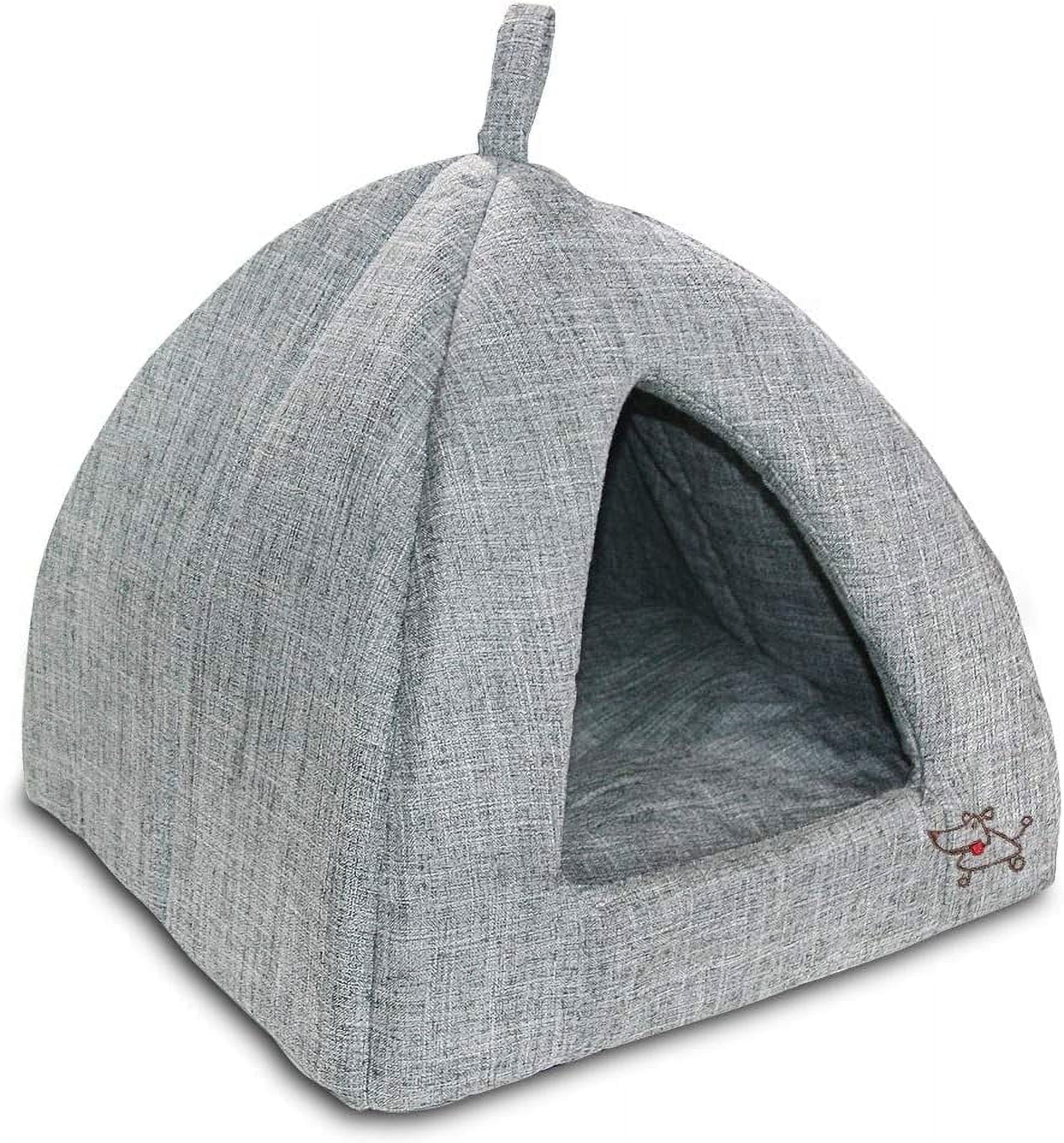 Gray Linen Small Pet Tent Bed with Removable Cushion