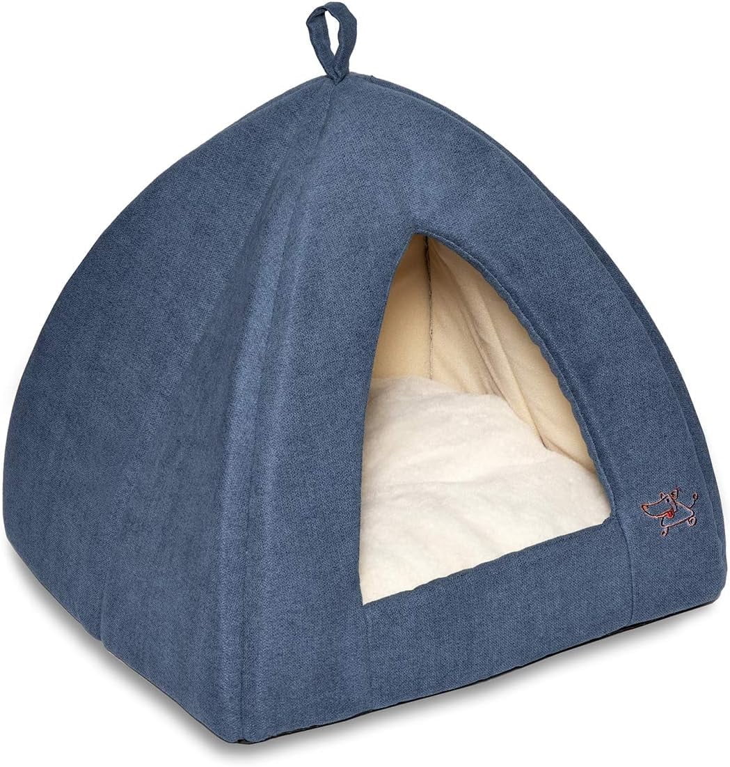 X-Large Navy Faux Suede Pet Tent Bed with Removable Cushion