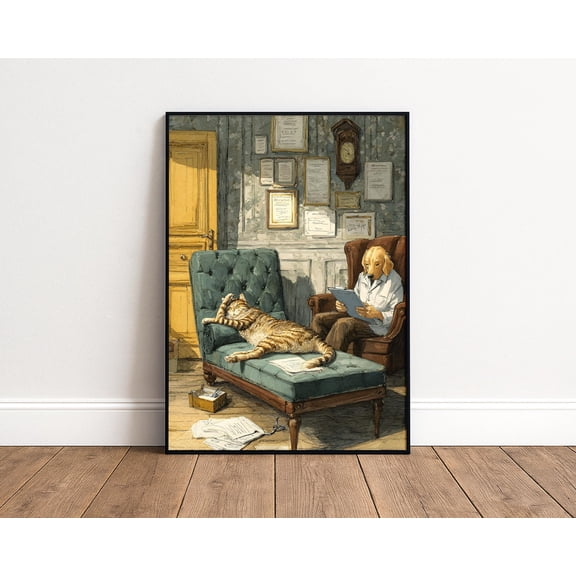 Pet Therapy Cat Dog Wall Art Print, Unframed Paper Poster 8x10in