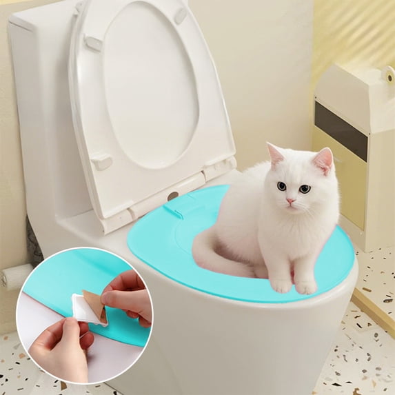 Pet Toilet Training System for Cats, Direct-to-Bowl Litter Box with Odor & Splash Proof Design & Non-Slip Suction Cups, 15.35x14.17in Blue