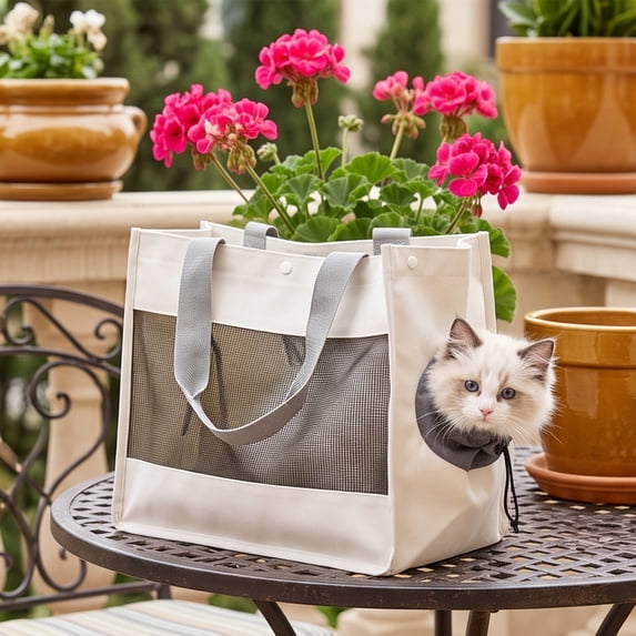 Pet Tote Carrier Bag with Head Opening, Breathable Mesh Window Cat Dog Travel Bag for Small Pets, Portable Carrying Bag for Outdoor Use