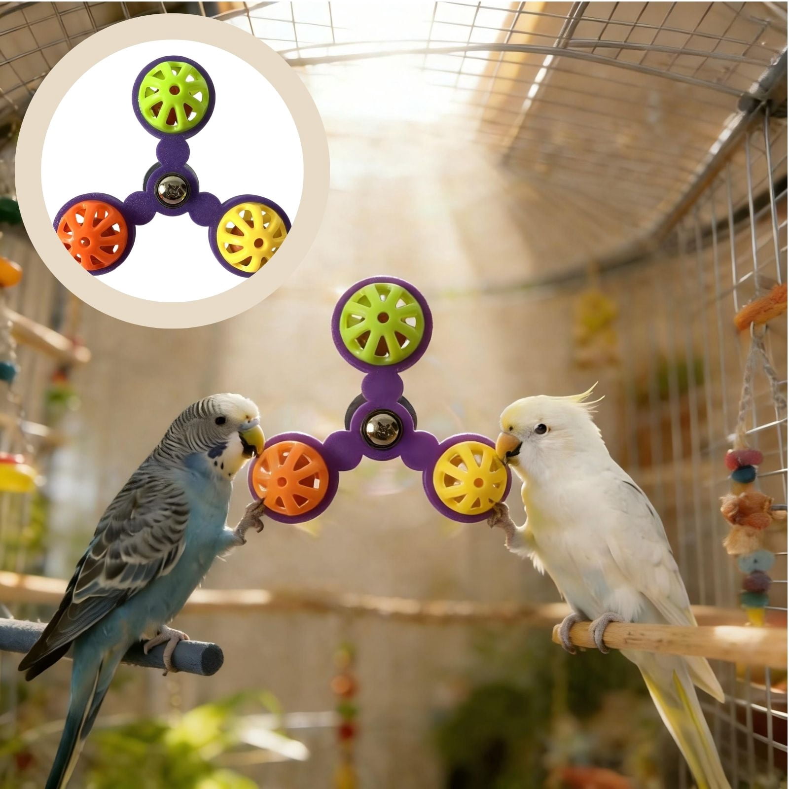 Image showcasing Pet Toy for Birds Interactive Parrot Rotating Cage Windmill Enhances ...