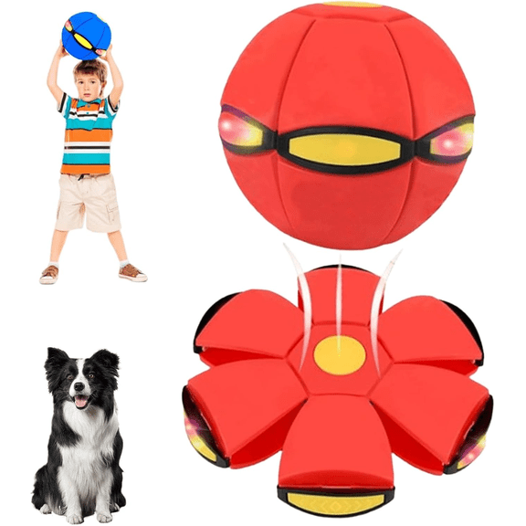 Pet Toy Flying Saucer Ball – 6 Lights Doggy Disc Ball, Dual Form Switchable, Ideal for Dog/Cat & Kid Outdoor Games & Camping Activities (Red)