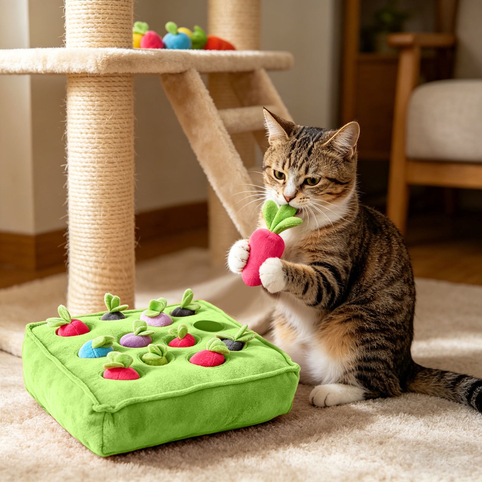 Pet Toy Interactive Carrot Pull Toy for Dogs Cat, Hide and Seek Pet Game with Crinkle Sound, Durable Polyester Enrichment Toy for Teething, Training & Bonding