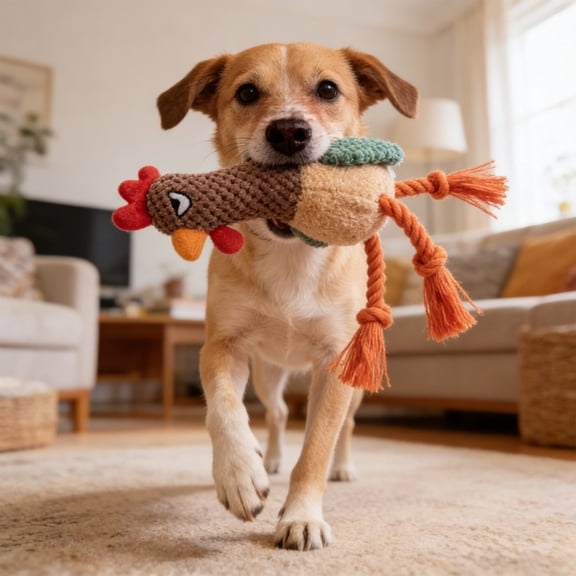 Pet Toy - Interactive Rooster Tug Toy For Dogs With Sounds And Cottons Rope Easter Themed Pet Toy Joys Pulling Play For Dogs Cats