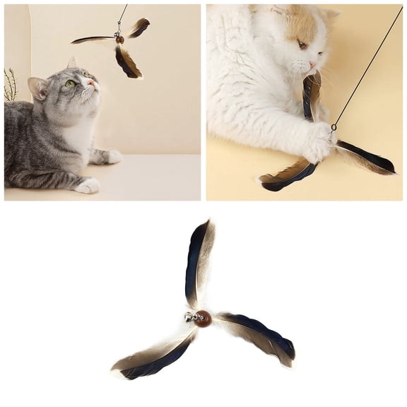 Pet Toys Cat Interactive Wand Propeller Replacement Toy for Indoor Outdoor Play Features Feather Action
