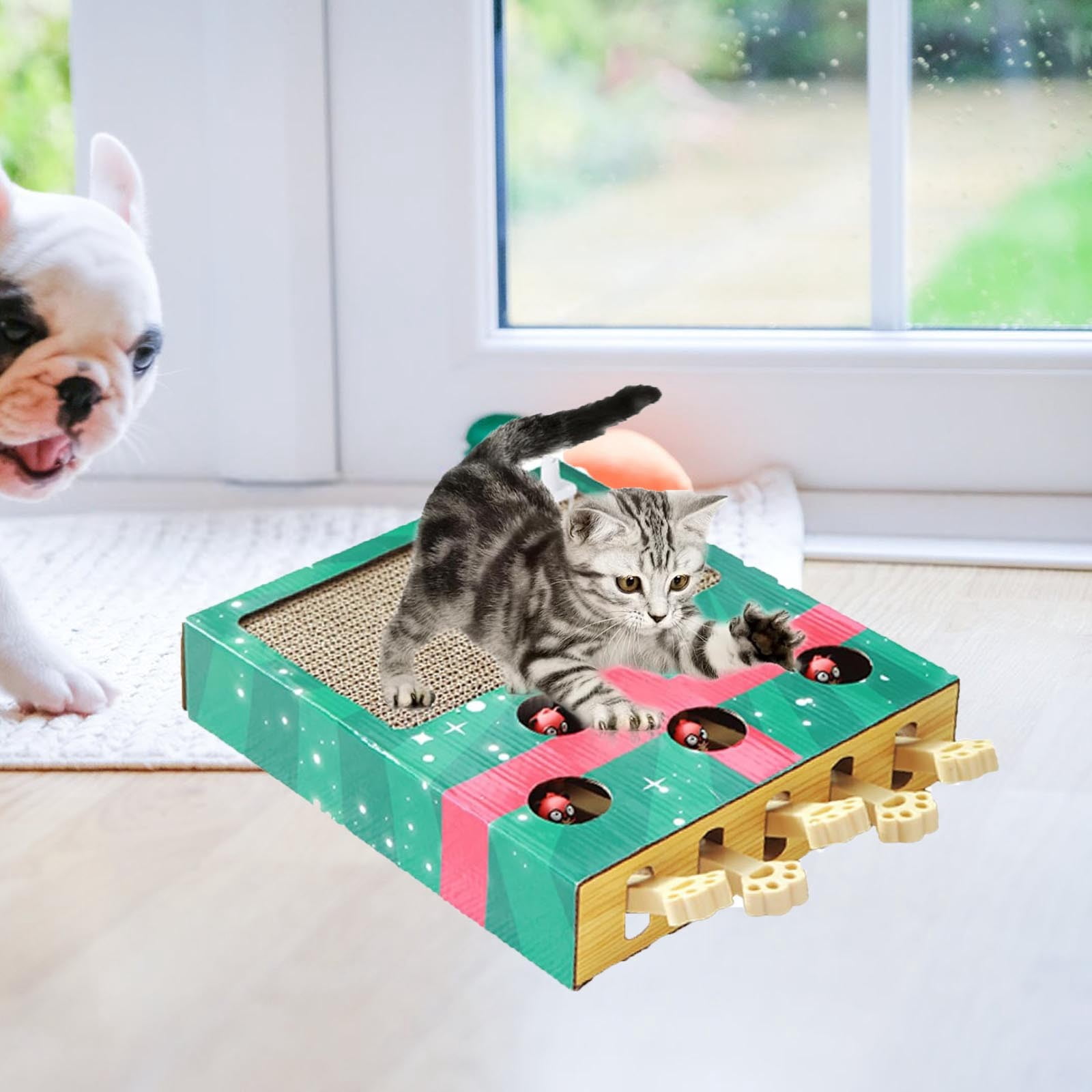 Pet Toys Interactive Cat Toy for Indoor Entertainment and Mental Stimulation with Wooden Whack A Design Durable TPR Core and Grinding for Cats