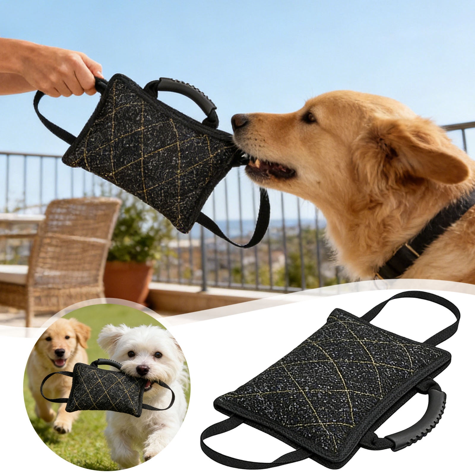 Rigorous Interactive Chew Training Play Mat for Medium and Large Puppies with Double Handles Toy Combo for Indoor and Outdoor Use