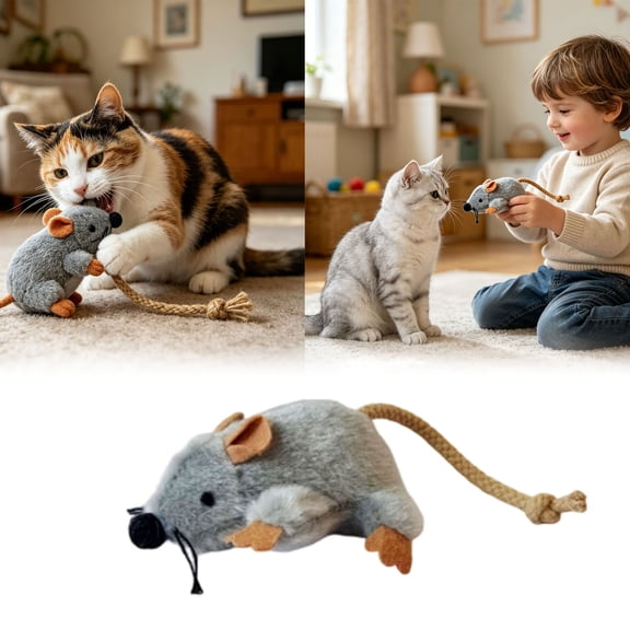 Pet Toys Interaktif Cat Toy Realistic Moving Tail with Built in Sound for Indoor Outdoor Cats Stimulates Instinct and Agility,9x4x4cm,Grey