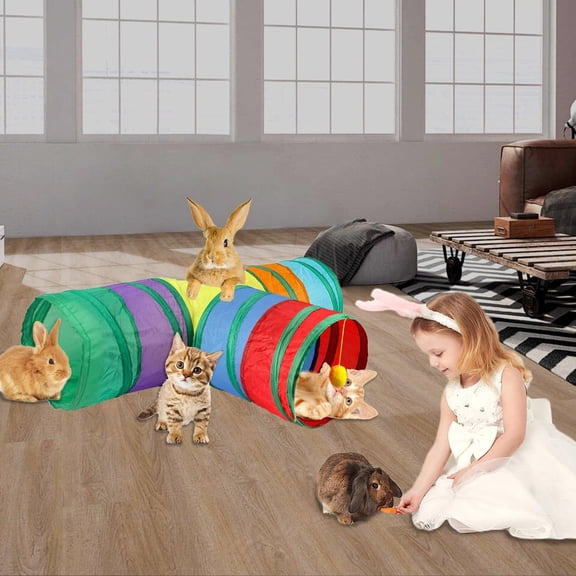 Pet Toys Rabbit Tunnels & Tubes 3-Way Hideout for Small Animals - Activity Tunnel for Rabbits Pigs Cats and Hopping, 30X30 cm, Blue