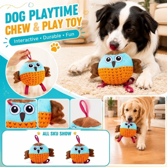Pet Toys, Small Dog Toys, Puppy Toys Small Dogs, Interactive Dog Toys for Small Dogs, 5X5 Inch Inflatable Bouncing Plush Owl with Soft Squeaker, Washable Chew Toys for Small Dogs,