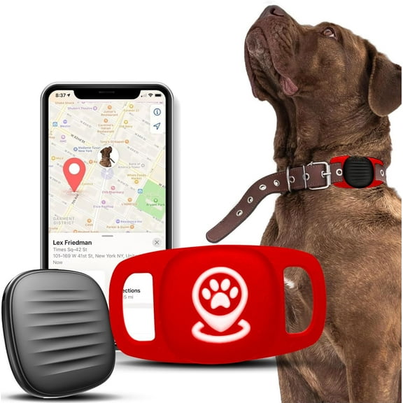 Pet Tracker for Dog, Dog Tracker Smart Pet Location Tracker with Tracker Holder, Item Finder MFi Certificated Tracking Device, No Monthly Fee, Works with Find My (iOS Only) Not GPS Tracker Red