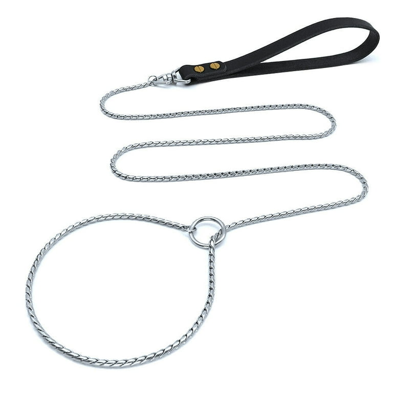 Pet Training Lead Gold Snake Chain Choke Collar Slip Leash with Leather Handle Walmart