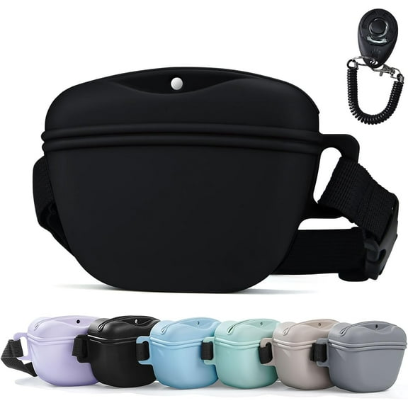 Pet Training Snack Pouch with Clicker 2.0 Upgraded Magnetic Closure, 1.66 Cup Silicone Belt Pouch for Dog Treats，Perfect for Training and Walking