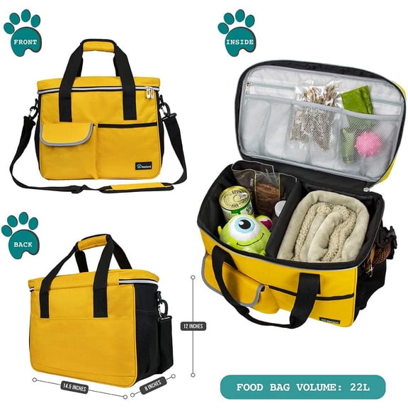 Pet Travel Bag with Food Container and Bowls, Dog Diaper Bag for Camping & Hiking