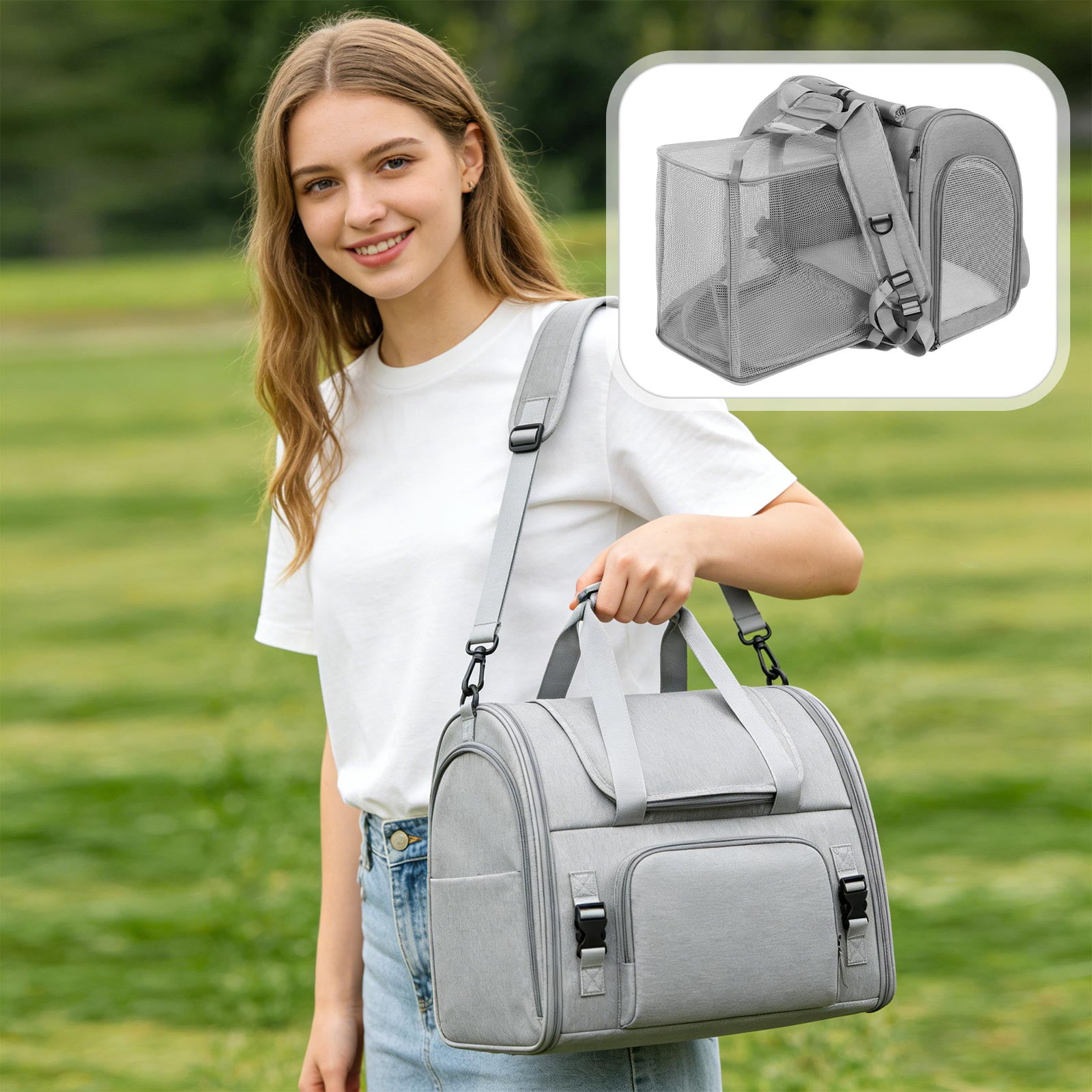 Pet Travel Carrier Backpack Expandable Foldable Lightweight Large Capacity for Small Medium Dogs Cats Gray 1 Pack