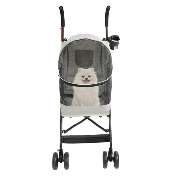Pet Travel Stroller,Foldable Dog Cat Jogger Stroller, Cat Stroller Small Dog Stroller with 4 Wheels,Breathable & Visible Mesh for Walking, Shopping,Traveling (Gray)