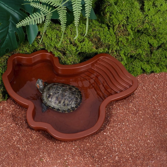 Pet Turtle Water Dish With Shallow Reptile Water Dish Smooth Easy Wash Purpose Tank Basin For Gecko Reptile Bathing Pool 1pc, 28.5x26.5x4.3cm, Red