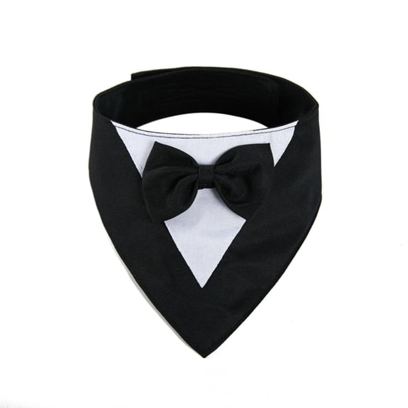 Pet Tuxedo Bandana with Bow Tie, Adjustable Elegant Formal Neckwear Collar Accessory for Dogs Cats, Perfect for Wedding Party All Breeds Black L