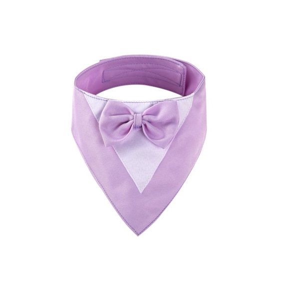 Pet Tuxedo Bandana with Bow Tie, Adjustable Elegant Formal Neckwear Collar Accessory for Dogs Cats, Perfect for Wedding Party All Breeds Purple M