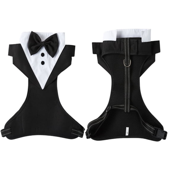 Pet Tuxedo Harness Vest, Formal Suit Style Dog Chest Strap, Adjustable Gentleman Party Outfit for Wedding Special Occasion Formal Ceremony