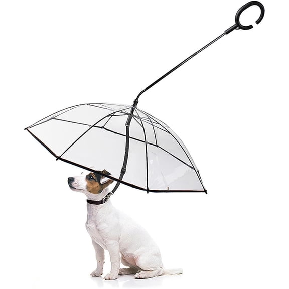 Pet Umbrella with Leash Transparent C Shaped Dog Rain Umbrella for Outdoor Walking, 27.56 Inch Diameter, Clear Canopy with Integrated Leash Clip, Lightweight Weather for Small /Medium Dogs
