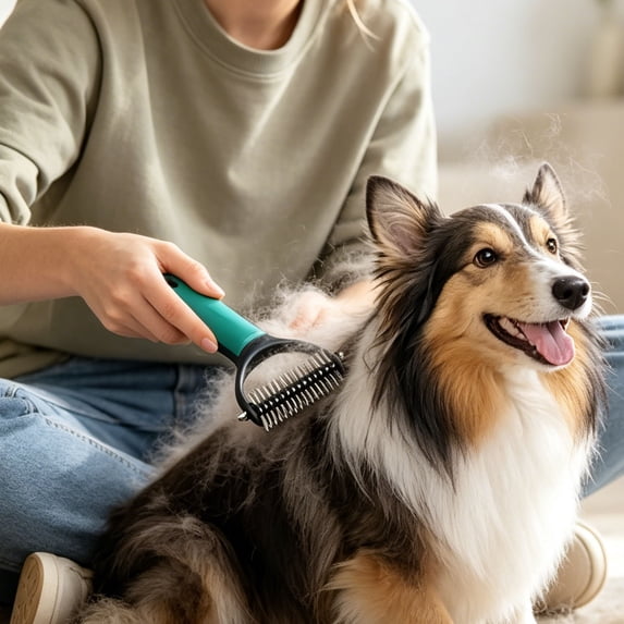 Pet Undercoat Comb, Double Sided Deshedding Grooming Brush With Stainless Teeth For Removing Mats Tangles Loose Fur, Professional Pet Hair Removal Tool for Dogs Cats Long Coat Daily Grooming