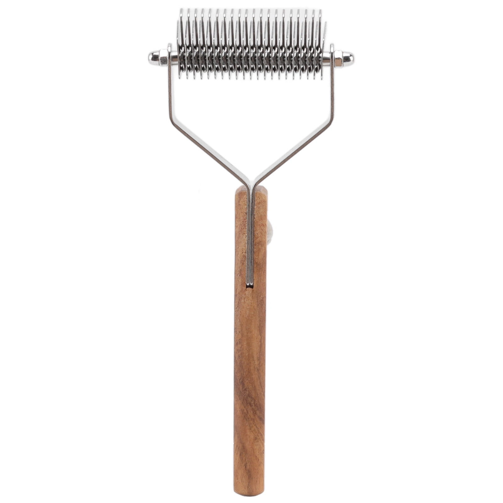 Pet Undercoat Rake Knots Removal Double Row Wood Handle Dog Hair