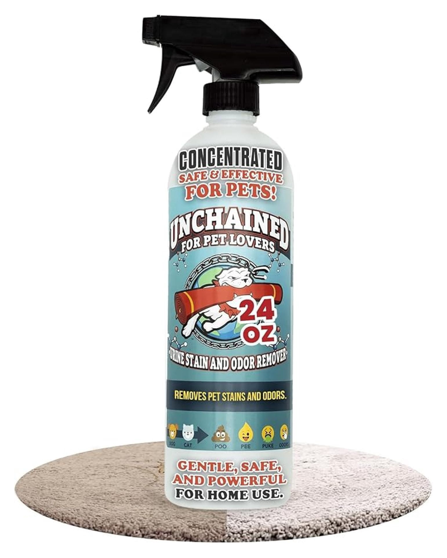 Pet Urine Stain & Odor Remover Spray - 24oz - Oxygen Cleaner for Carpets, Upholstery & Concrete - Professional Strength Pet Stain Remover for Dog & Cat
