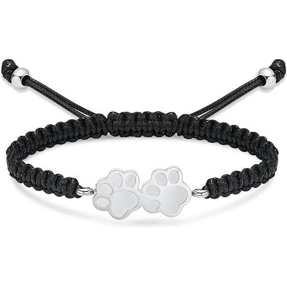 Pet Urn Bracelet for Dogs Ashes Cremation Bracelet - Adjustable Paw Print Cremation Bracelet for Dog/Cat Ashes - Braided Rope / Stainless Steel Memorial Urn Bangle Jewelry