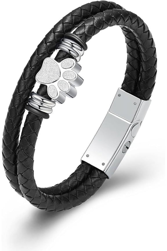 Pet Leather Cremation Jewelry Paw Print Urn Bracelet for Ashes for Men Women Memorial Keepsake Braided Bracelet