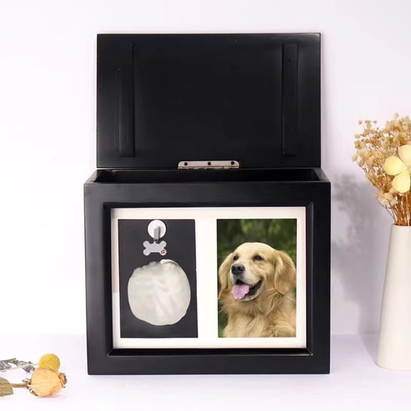 Pet Urn for Dog Ashes - Wooden Memorial Box with Photo Frame, Magnetic Lid & Paw Print Kit - Holds 95lbs Pet Remains, Collar & Mementos - 9.44x7.08x5.71in Keepsake Storage for Cremation Ashes