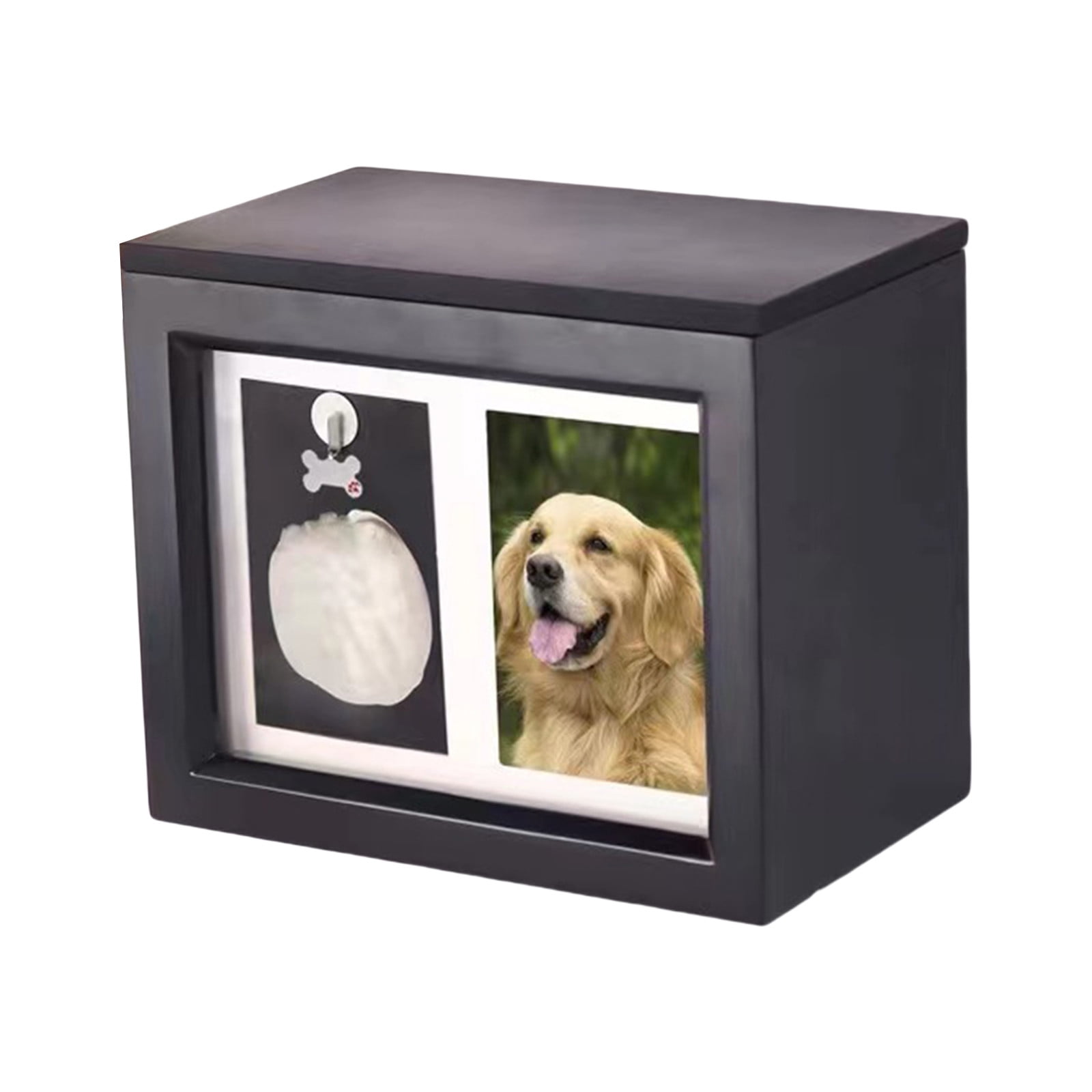 Pet Urn For Dog Ashes Memorial Box Wooden With Paw Print Impression Toolkit Photo Frame Keepsake
