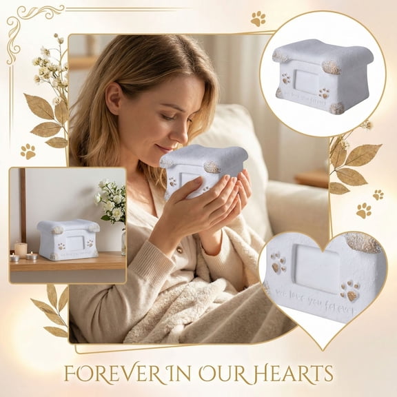 Pet Urn Memorial Keepsake With We Love You Forever Engraving, White Ceramic Cremation Urn For Cat Dog Ashes, Sympathy Gift For Pet Owner, Loss Of Beloved Animal Remembrance