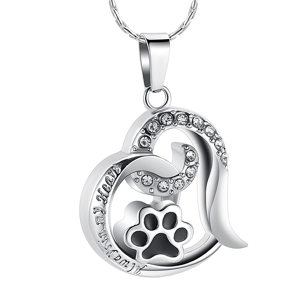 Pet Urn Necklace for Ashes with Paw Prints Heart Cremation Jewelry for ...