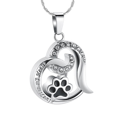 AIWENXI Paw Print Cremation Urn Necklace - Stainless Steel Memorial Jewelry For Pet Ashes (Dog/Cat) - Keepsake Pendant Gift