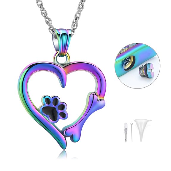 Pet Urn Necklace for Ashes with Paw Prints Heart Cremation Jewelry for Dog/ Cat Ashes Urn Keepsake - You Left Paw Prints on My Heart