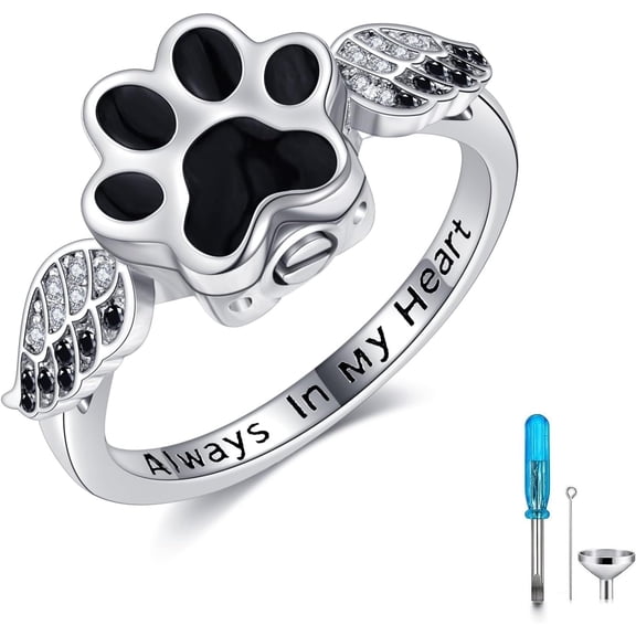 Pet Urn Ring for Ashes 925 Sterling Silver Dog Angel Wings Memorial Keepsake Cremation Jewelry Gifts for Dog Lovers Women(8)