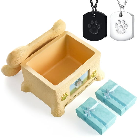 Pet Urn Small Urns for Dogs Ashes Cat Mini Urn Cremation Keepsakes Caskets ERN Earns Urn Personalized Memory Box Cry with Two Personalized Ash Necklace(Color random)