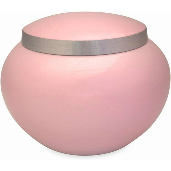 Pet Urn for a Dog, Cat or Other Small Animal -  Small Solid Brass Pet Cremation Urn with Pink Finish - 70 Cubic Inch Capacity - with Threaded Lid