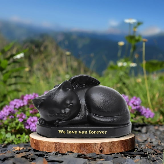Pet Urns Cremation Memorial Urn Funeral Small Animal Pet Supplies Casket Sleeping in Angel Wing Statue Memory for Living Room for Cat