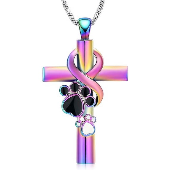 Pet Urns For Dogs / Cats Paw Print Cross Cremation Jewelry for Pet Infinity Cross Urn Necklace for Ashes Keepsake Loved One Memorial Jewelry for Dog/Cat Ashes