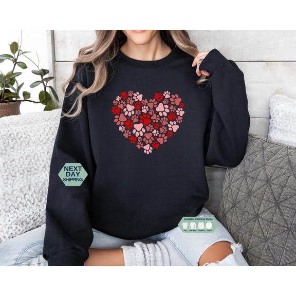 Pet Valentine Paw Heart Sweatshirt, Pet Lover Valentine Shirt, Cute Dog Lover Valentines Hoodie, Dog Mom Valentine Day Sweatshirt, Gift Idea Tshirt All Size S-5XL