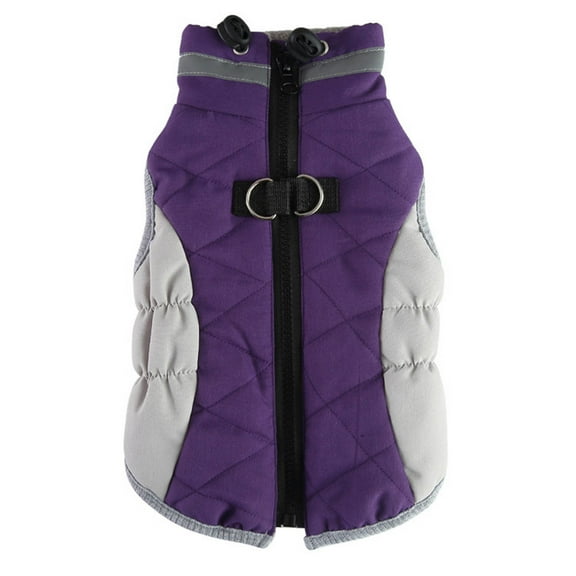Pet Vest for Dog Coat Warm Winter Jacket with Padding Vest Reflective Cold Weather Coat Built-In Harness Windproof Zipper Closure Dog Clothing, 24 cm, Purple