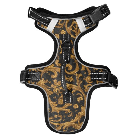 Pet Vest For Walking With Handle Adjustable Reflective Dog Cat Harness Black&gold Baroque Pattern