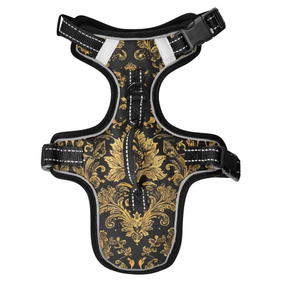 Pet Vest For Walking With Handle Adjustable Reflective Dog Cat Harness Black&gold Baroque