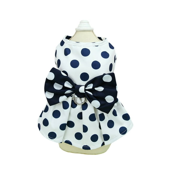 Pet Vest Style Dress Dog Cat Skirt Polka Dot Pattern Bowknot Decor Summer Apparel Breathable Sweet Puppy Clothes with Traction Ring for Daily Wear Photography-S,White