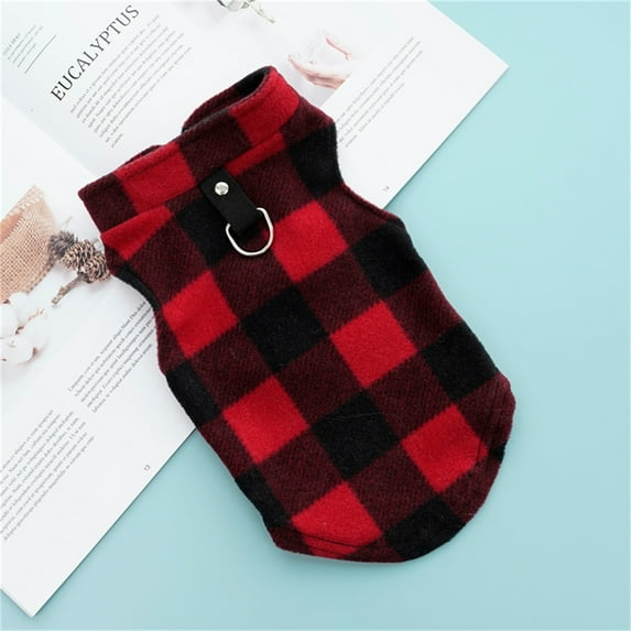 Pet Vest Winter Clothes for Dogs, Fleece Plaid Dog Jacket Black Size L, Warm Dog Sweater for Small Medium Dogs Cats, Cozy Pet Apparel for Cold Weather Outdoor Walking Red Size:L