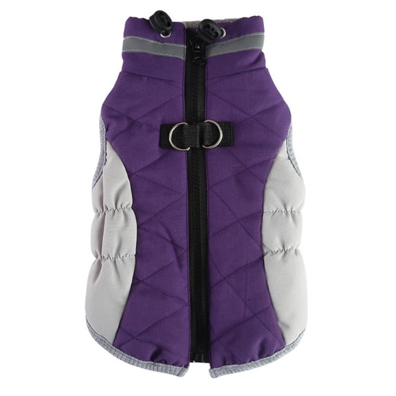 Pet Vest for Winter Dog Coat with Built-In Harness Padded Vest Windproof Reflective Jacket Zipper Closure Safe Cold Weather Wear for Small to Large Dogs Craftsmanship, 40 cm, Purple