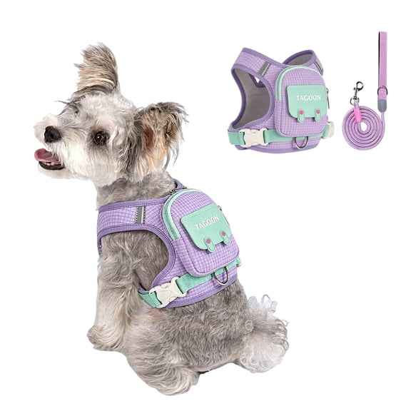 Pet Vest with Storage Pockets Adjustable Reflective Waterproof Dog Harness Backpack with Leash for Outdoor Use(Light Purple,Size XL)
